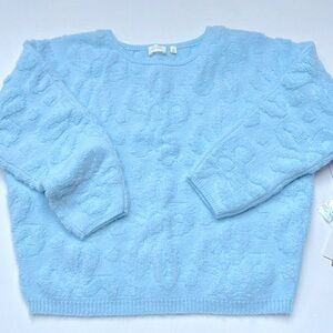 Cyrus NY Blue Crew Neck Sweater Soft Plush Knit textured flower NWT comfy‎ M
